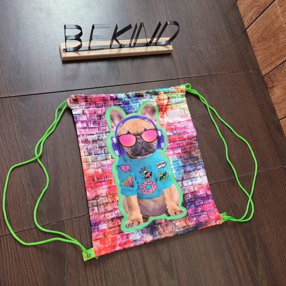 Drawstring Graffiti dog backpack